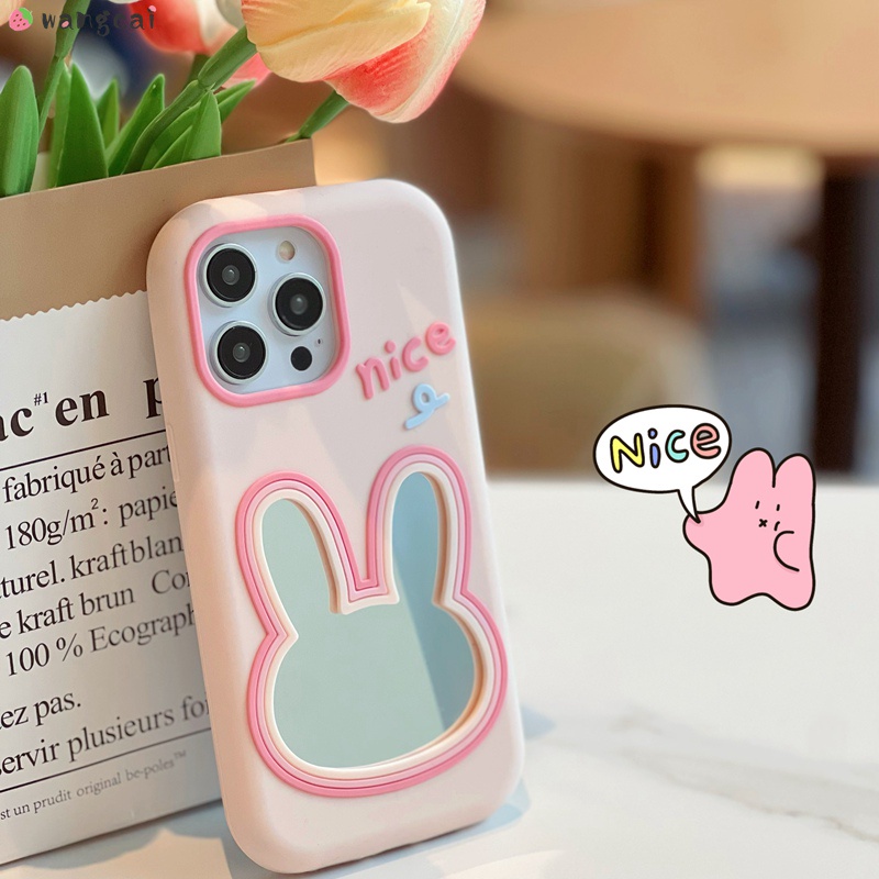 Ốp Điện Thoại Silicone Mềm Gắn Gương Trang Điểm Hình Thỏ 3D Cho iPhone 14 13 12 Pro Max 11