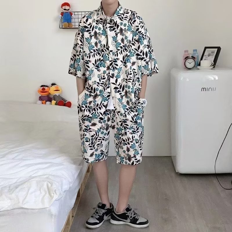 Áo Sơ Mi Ngắn Tay Dáng Rộng In Hoa Phong Cách Retro Nhật Bản Dành Cho Nữ Và Nam