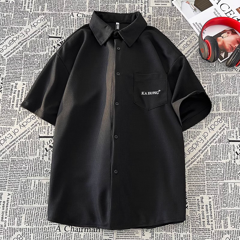 Áo Sơ Mi Tay Ngắn Dáng Rộng Phong Cách Nhật Bản Đơn Giản Thời Trang Cho Nam