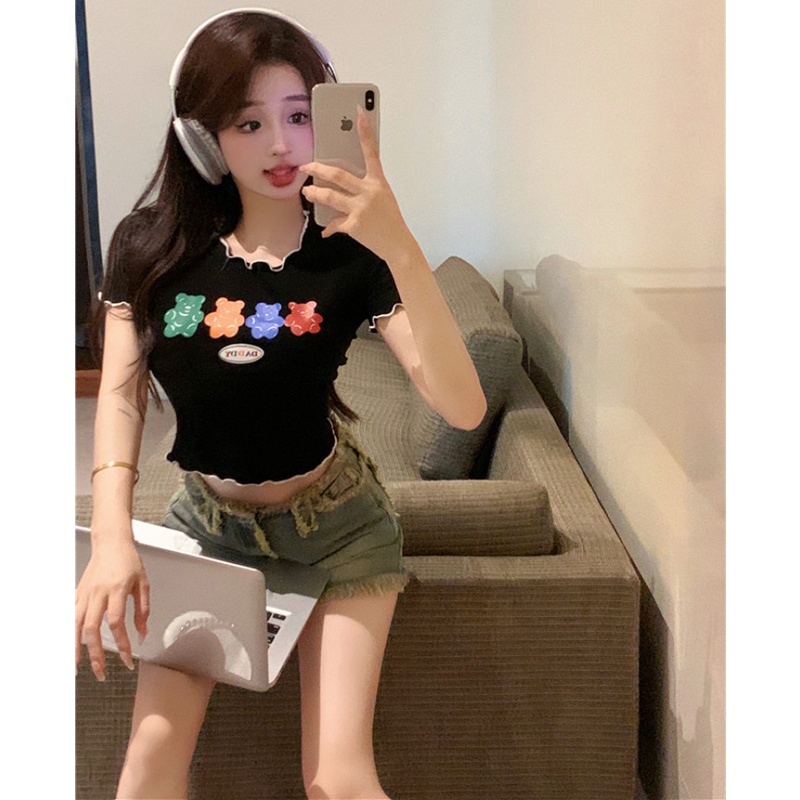 Áo Thun Tay Ngắn Cổ Tròn In Họa Tiết Hoạt Hình Nhiều Màu Sắc Thời Trang