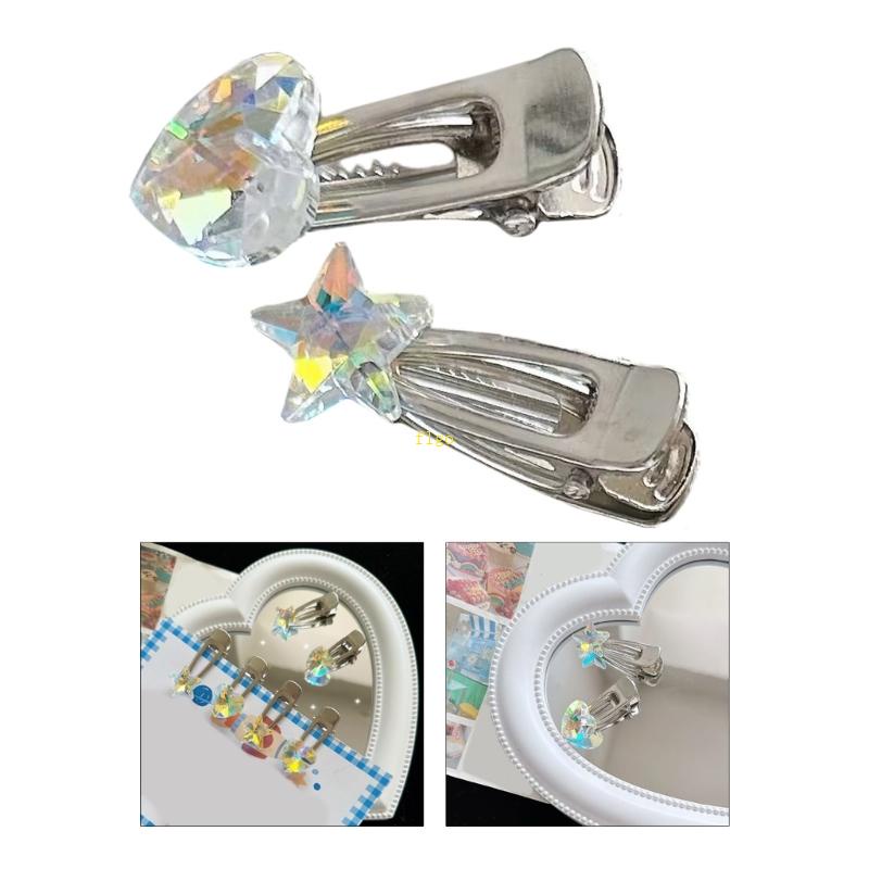 Flgo Kẹp Tóc Mỏ Vịt Hình Ngôi Sao / Trái Tim Pha Lê Cho Bé Gái