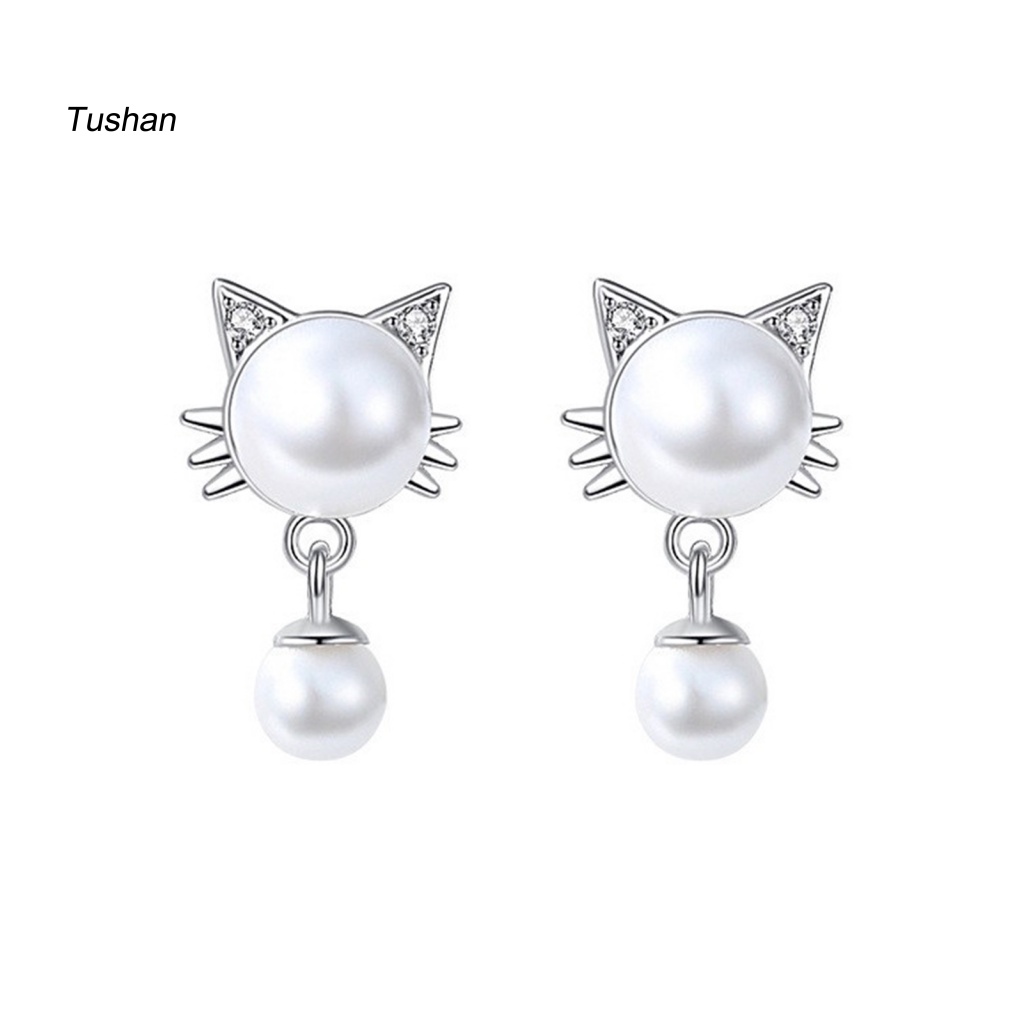 [Ts] 1 Cặp Bông Tai Dạng Treo Hình Mèo Trắng Chống Mài Mòn Trang Trí Mắt Làm Việc Mịn Màng