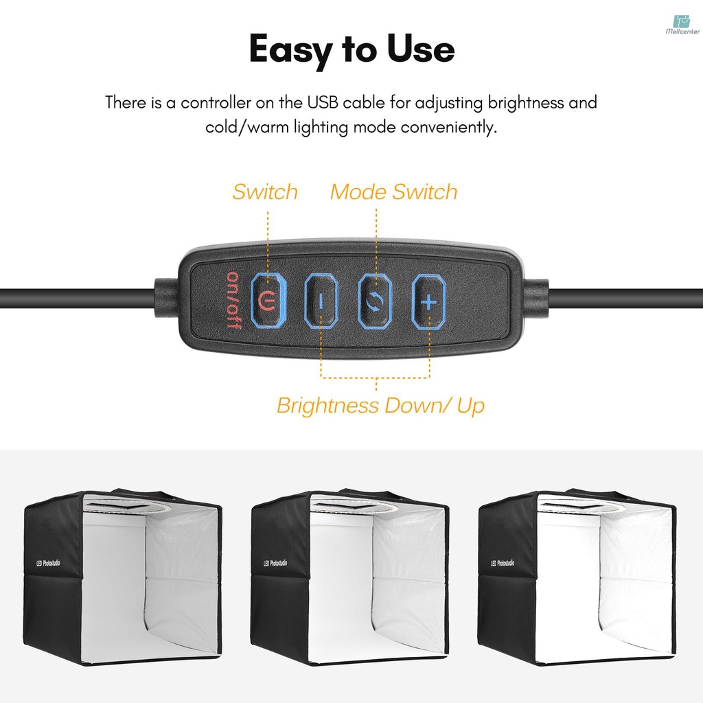 30cm/ 11.8inch Foldable LED Light Tent Portable Tabletop Photo Studio Light Box 128pcs LED Beads Bi-Color Temperature Adjustable Brightness with 6pcs Color Backdrops(White/Black/Grey/Red/Green/Orange)