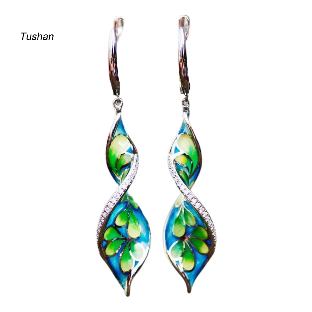 1 Đôi Bông Tai Hình Xoắn Ốc Tráng Men Lâu Trôi Phong Cách Vintage