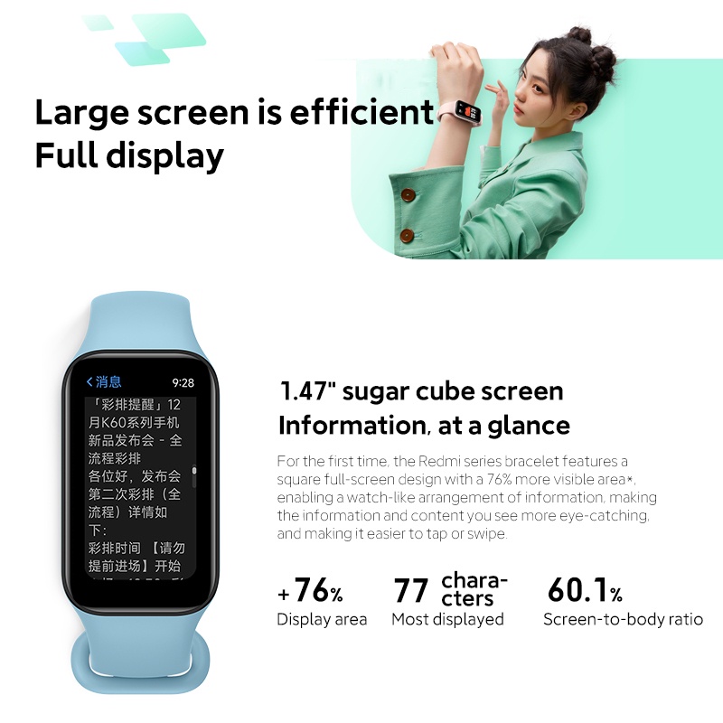 Vòng Đeo Tay Thông Minh Xiaomi Redmi Smart Band 2 Mi 7 Màu 1.47 inch Theo Dõi Nhịp Tim Miband 2 CN