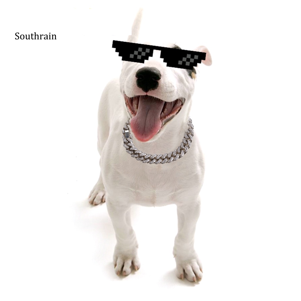 Vòng Cổ Chuỗi Xích Đính Đá Lấp Lánh Chống Dao Rách Cho Chó Mèo