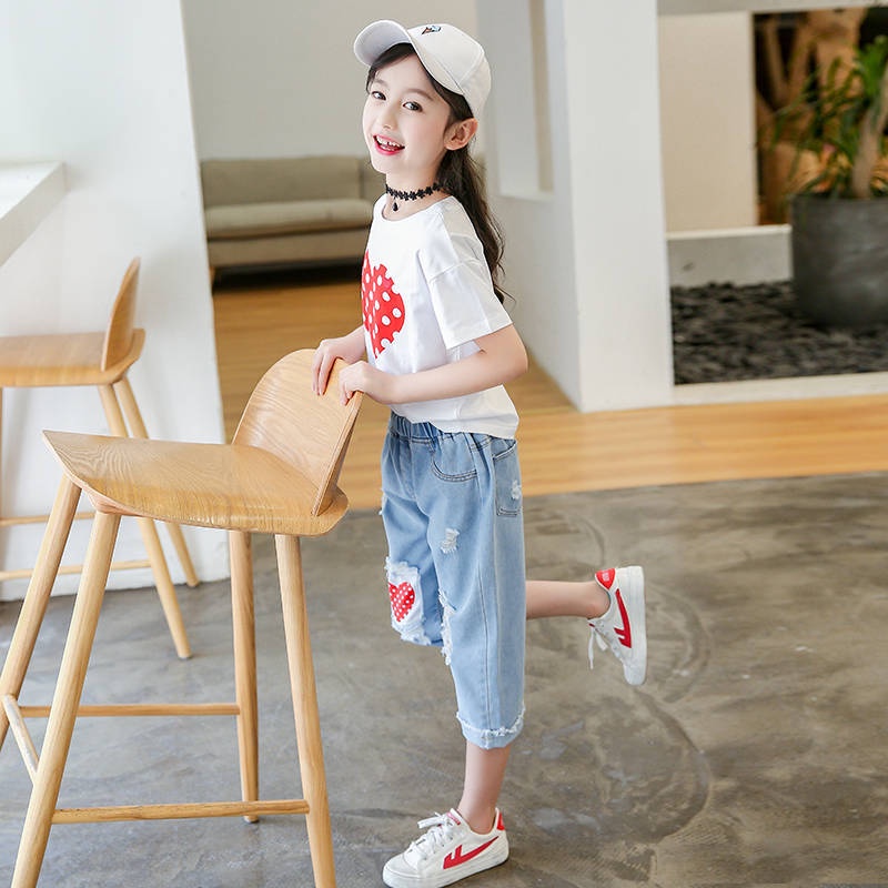 Set Đồ Denim Mùa Hè 2023 Tay Cộc Hợp Thời Trang Cho Bé Gái