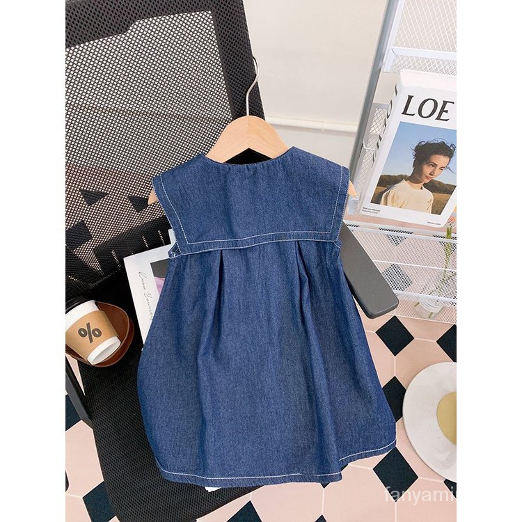 Đầm Denim Dài Cổ Thủy Thủ Thời Trang Mùa Hè 2023 B8TW Dành Cho Bé Gái