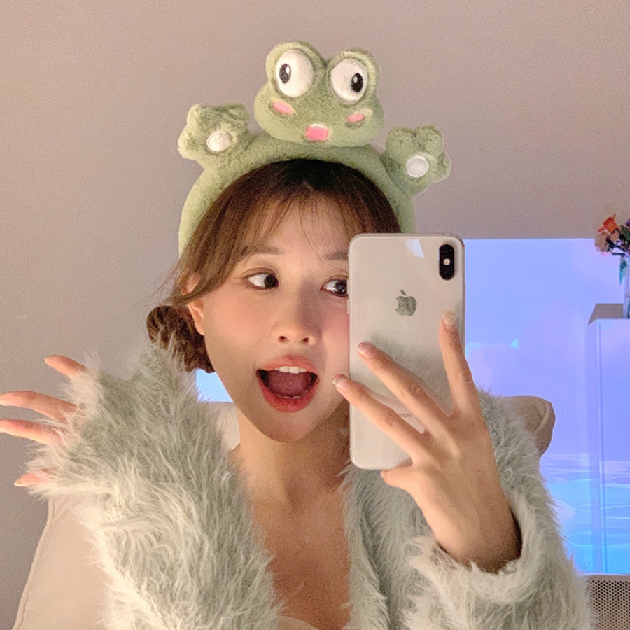 Băng Đô Cài Tóc Hình Ếch Hoạt Hình Nhồi Bông Dễ Thương Cho Bé Gái Rửa Mặt