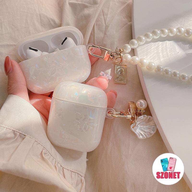 Vỏ Bảo Vệ Hộp Sạc Tai nghe không dây AirPods 1 2 3 Pro inPods i12 Bằng Silicone Mềm Chống Sốc Đính Ngọc Trai