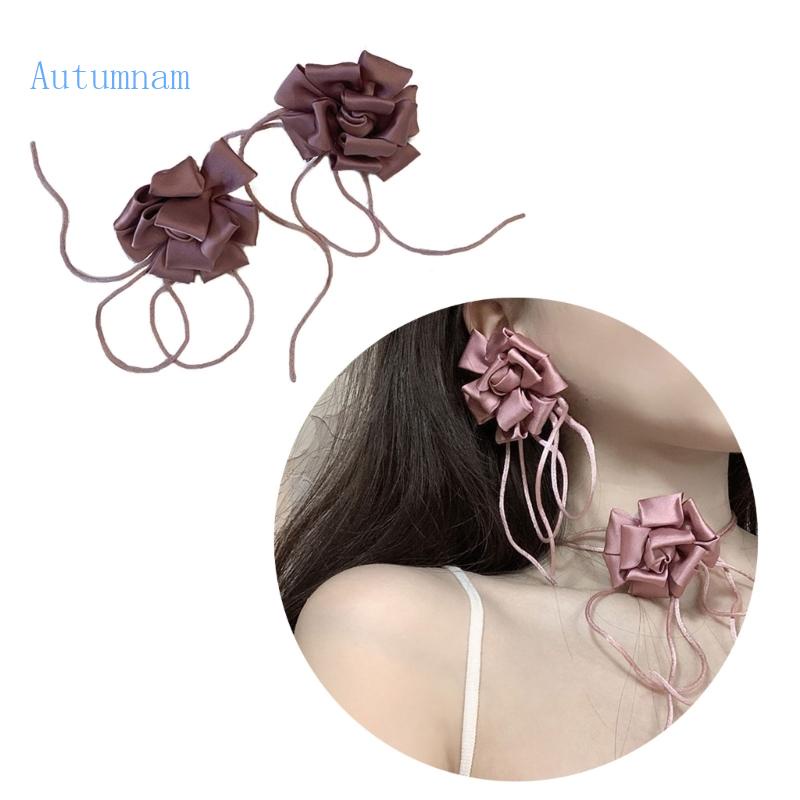 Set Dây Chuyền + Bông Tai + Vòng Cổ Mặt Hoa Vải