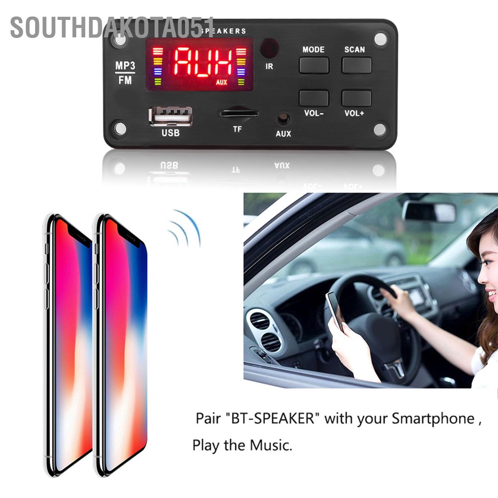 Southdakota051 Mô-đun giải mã MP3 DC 6V‑12V Bluetooth 5.0 Màn hình kỹ thuật số thu âm thanh không dây kép với điều khiển từ xa