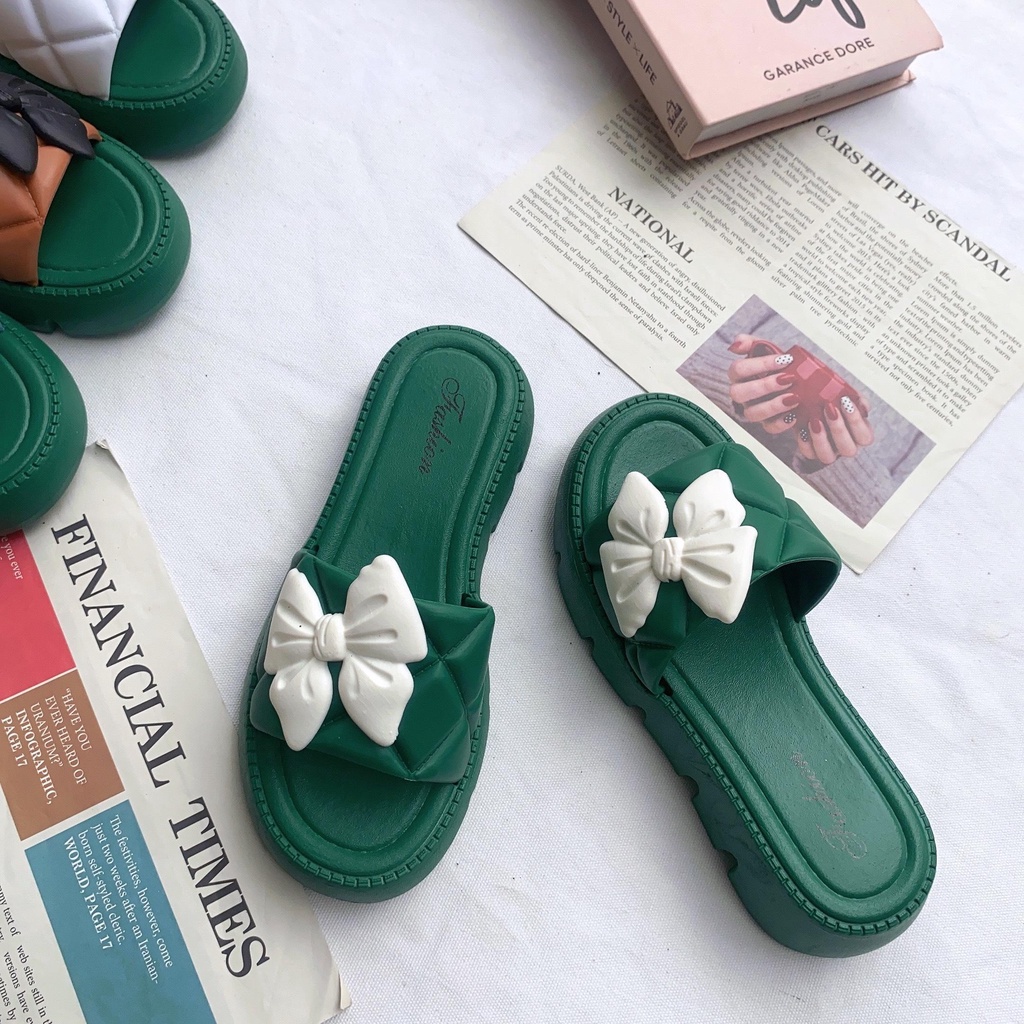 JY370-D10 HOA BƯỚM MŨ dép quai ngang đế 5 phân hàng cao cấp PHỐI NƠ CAO SU sang chảnh