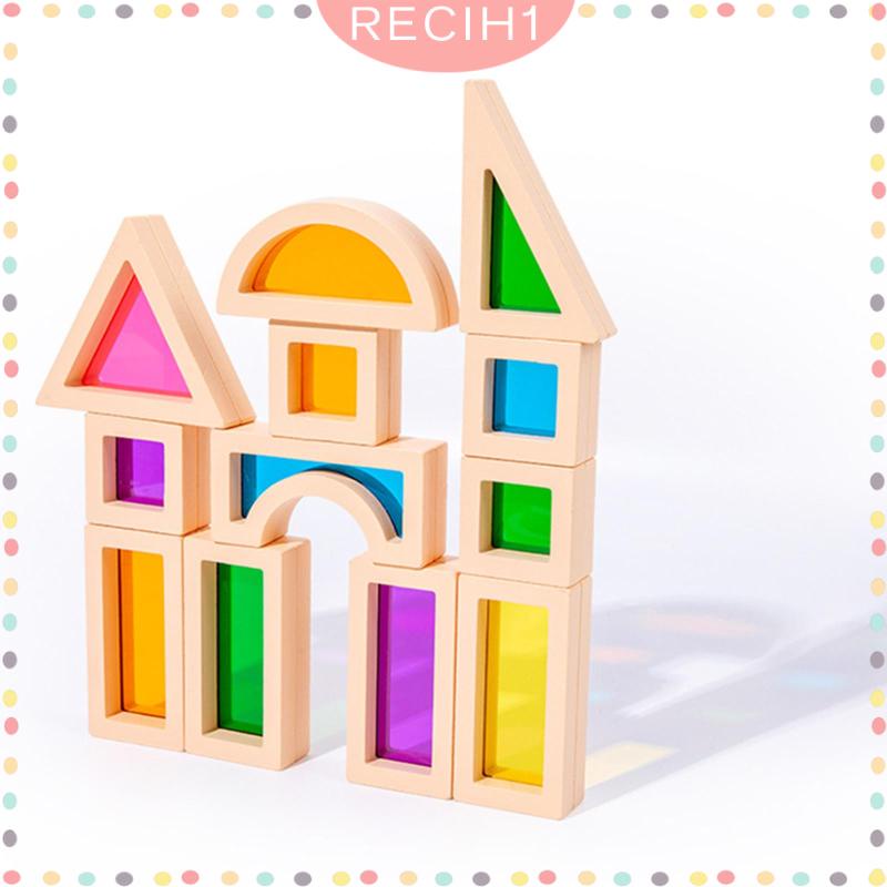 Bộ 25 Khối Gỗ Xây Dựng Hình Học Màu Cầu Vồng Dành Cho Trẻ Em 3-5 Tuổi