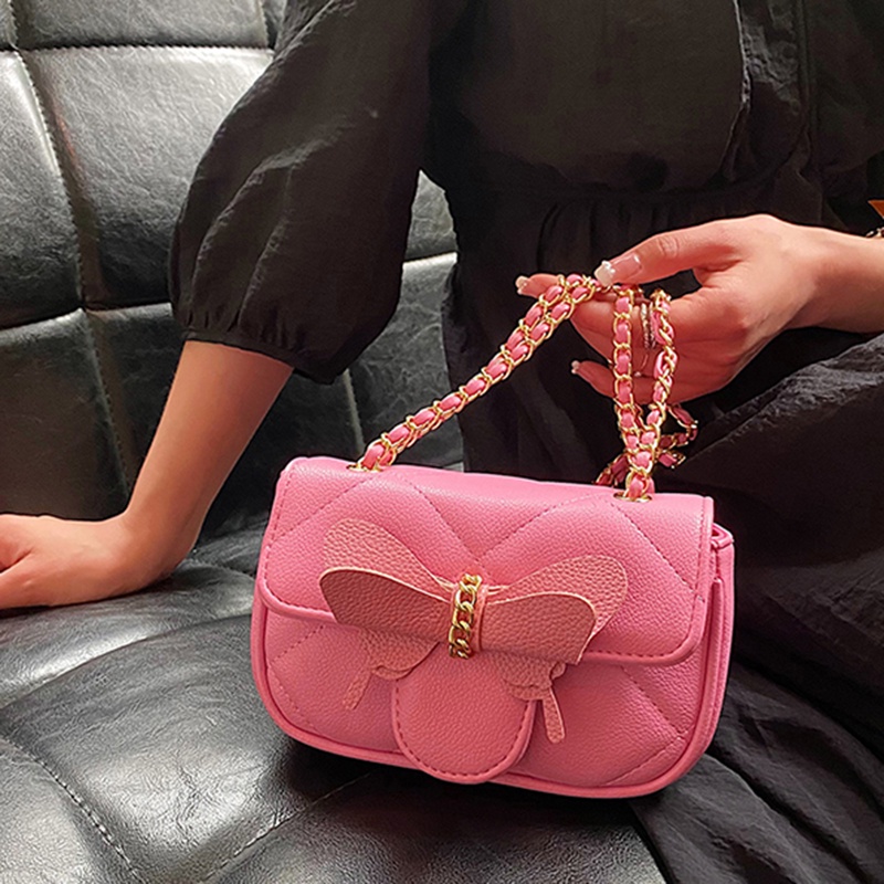 Túi Đeo Chéo Hình Vuông Cỡ Nhỏ Đính Nơ Phối Dây Đeo Sợi Xích Thời Trang Cho Nữ