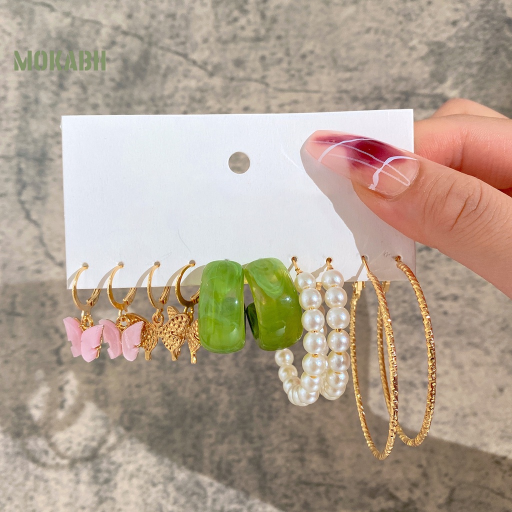 [Mới] Set 5 Đôi Bông Tai Dạng Vòng Hình Học Trang Trí Mắt Bằng Acrylic Tinh Tế Chống Dị Ứng Trang Sức Thời Trang Nữ