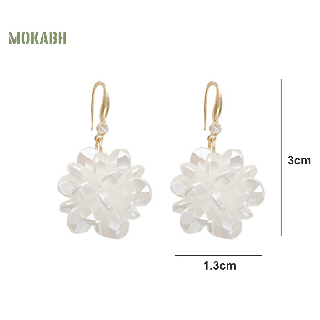 1 Đôi Bông Tai Móc Hình Bông Hoa Màu Trắng Trơn Phong Cách Pháp Thanh Lịch Thời Trang