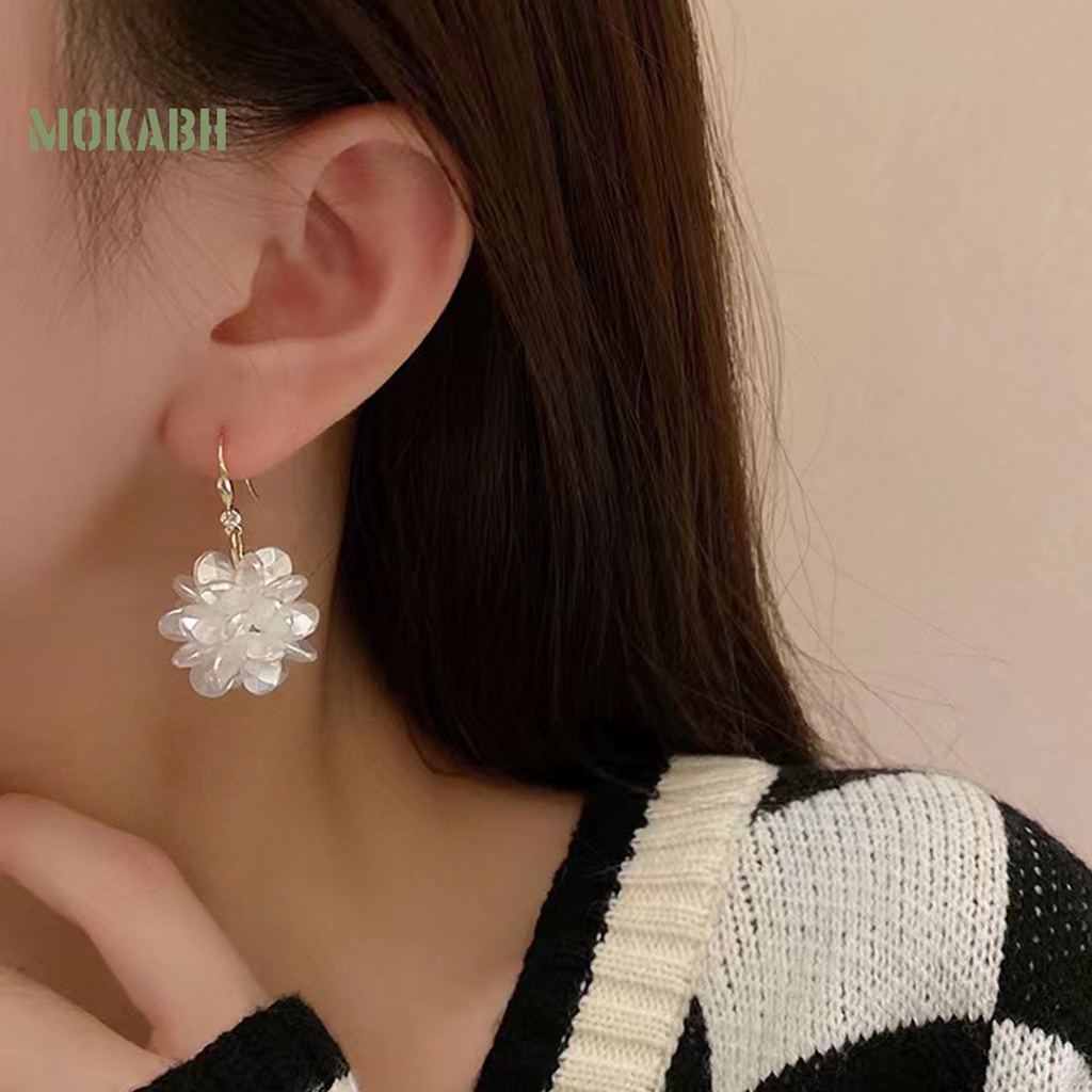 1 Đôi Bông Tai Móc Hình Bông Hoa Màu Trắng Trơn Phong Cách Pháp Thanh Lịch Thời Trang