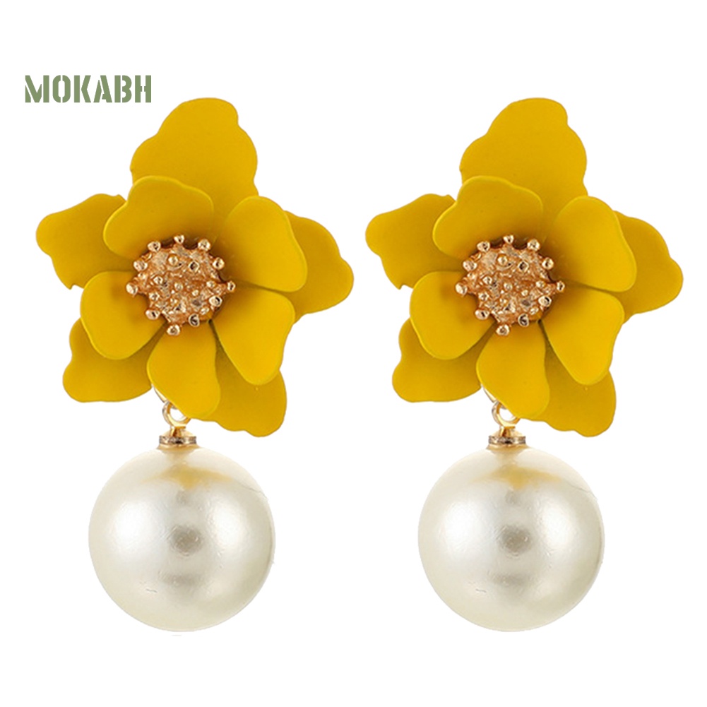 Bông Tai Hình Hoa Đính Ngọc Trai Nhân Tạo Thời Trang Dành Cho Nữ