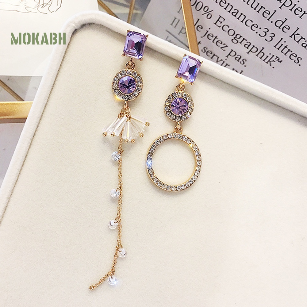 Bông Tai Dài Hình Học Bất Đối Xứng Đính Đá Thời Trang Cho Nữ