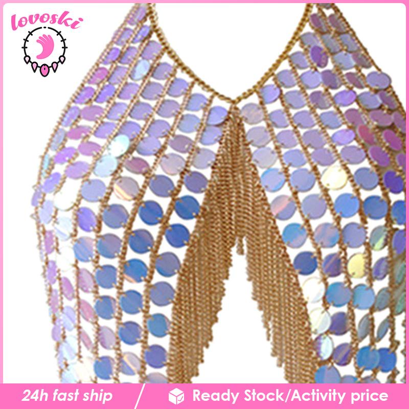 [Lovoski] Áo Ngực Đính Kim Sa Lấp Lánh Cho Nữ Đi Hộp Đêm Bãi Biển / Lễ Hội Rav