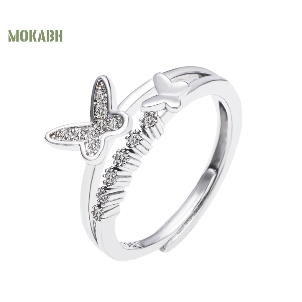 Nhẫn Hở Mạ Điện Hình Bướm Đính Đá Zircon Lấp Lánh Sang Trọng Có Thể Điều Chỉnh