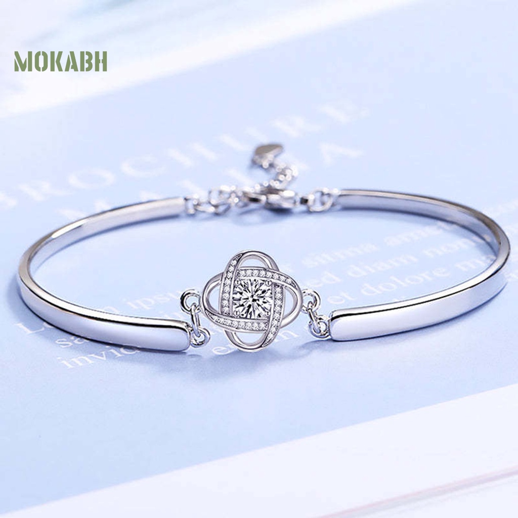 [Mới] Vòng Tay Hợp Kim Mạ Điện Hình Cỏ Bốn Lá Đính Đá Sáng Bóng Có Thể Điều Chỉnh Trang Trí Cho Nữ