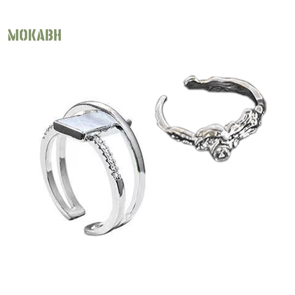 1 Bộ Nhẫn Hai Lớp Bằng Đá Tự Nhiên Lấp Lánh Có Thể Tháo Rời Thời Trang Có Thể Điều Chỉnh Cho Nữ