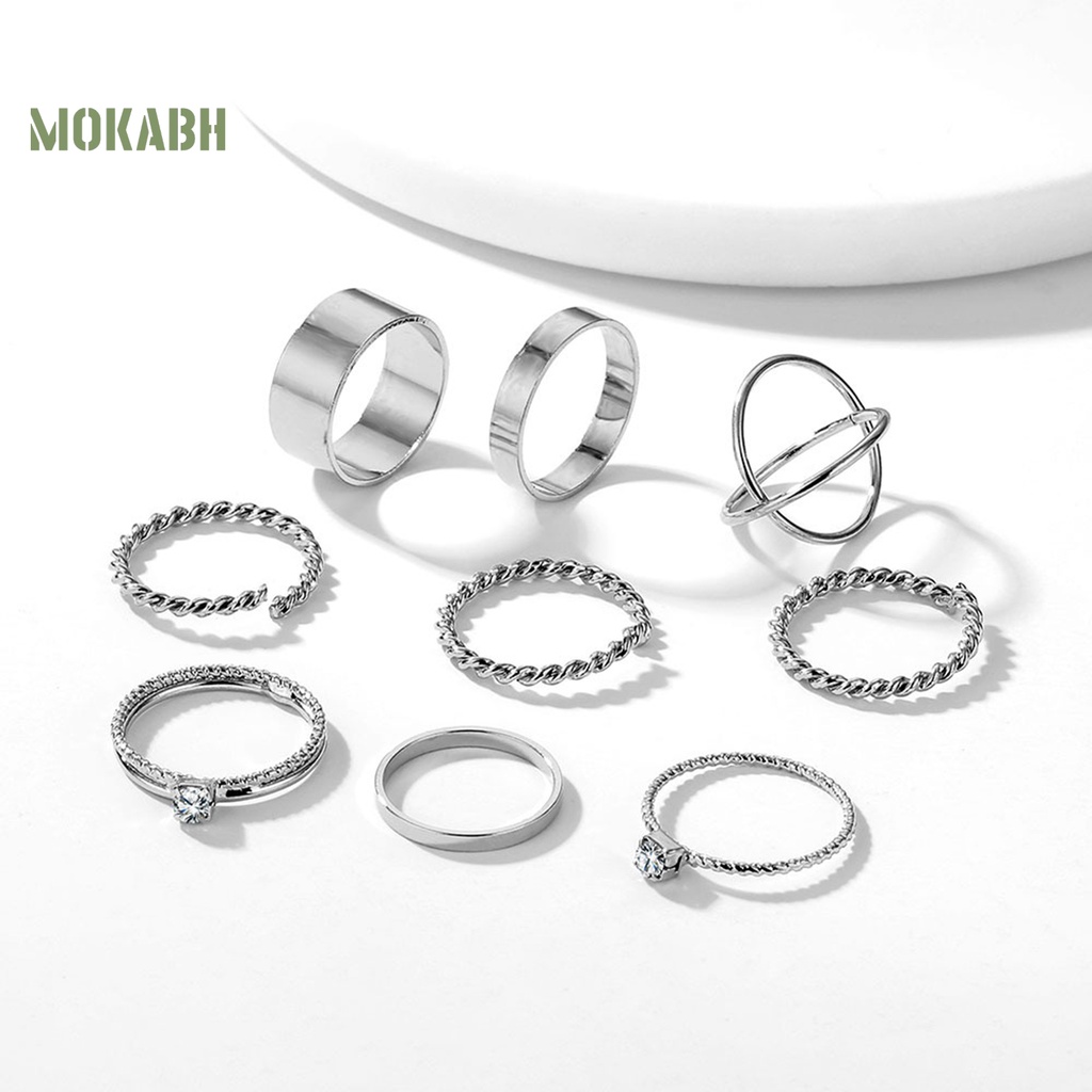 [Mới] Set 9 Nhẫn Hở Mạ Điện Họa Tiết Hình Học Xoắn Cổ Điển Có Thể Điều Chỉnh Làm Quà Tặng Trang Sức