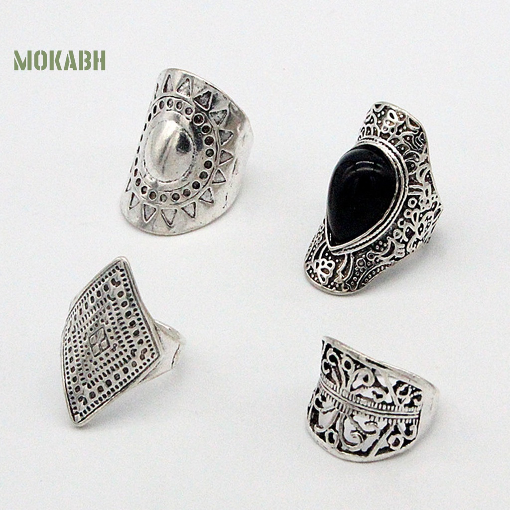 Set 4 Nhẫn Đeo Tay Siêu Nhẹ Chống Mài Mòn Phong Cách Bohemian Thời Trang Dự Tiệc Cho Nam Và Nữ