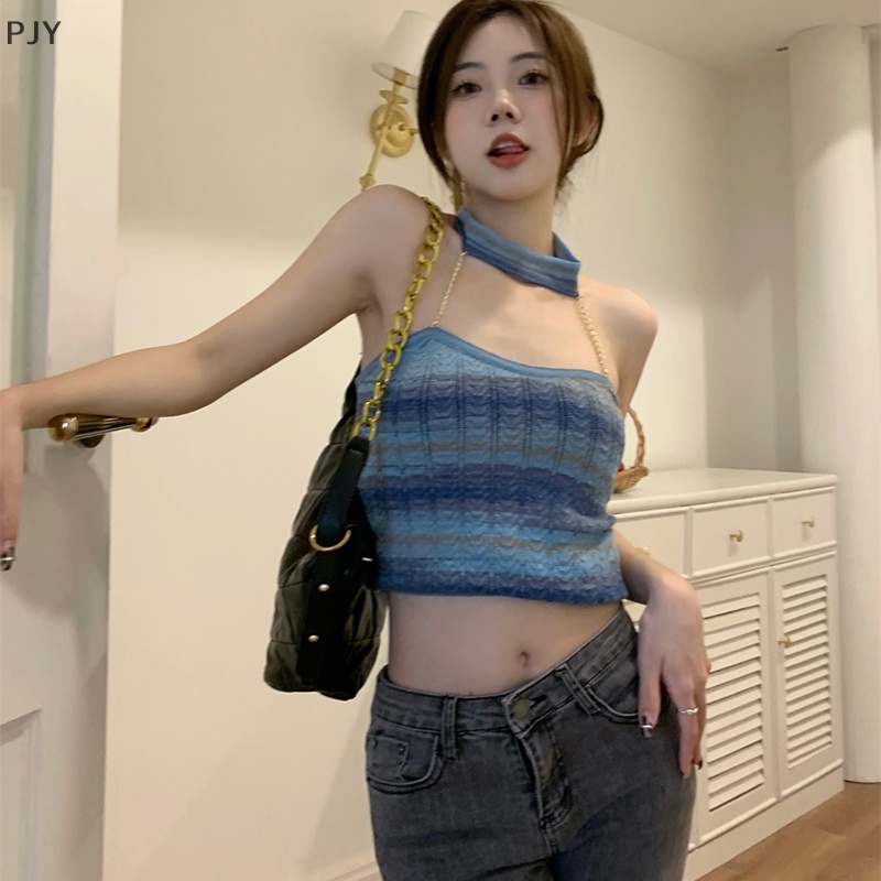 Áo Dệt Kim Không Tay Dáng Ôm Màu Gradient Gợi Cảm Cho Nữ PJ