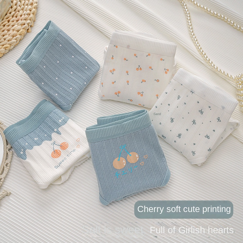 Quần Lót Đáy Cotton Thoáng Khí Thoải Mái Họa Tiết Cherry Dễ Thương Cho Nữ Sinh Trung Học @ -
