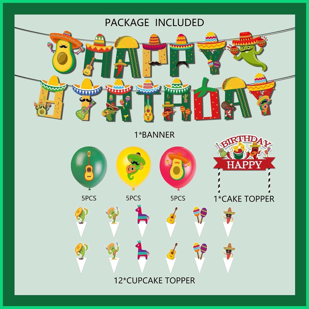 Set 31 Bong Bóng Nhiều Màu Trang Trí Tiệc Chủ Đề Fiesta Mexico