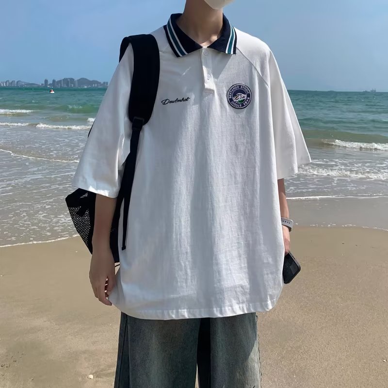 Áo Thun POLO Tay Ngắn Dáng Rộng Phong Cách Preppy Nhật Bản Thời Trang Mùa Hè Mới Cho Nam