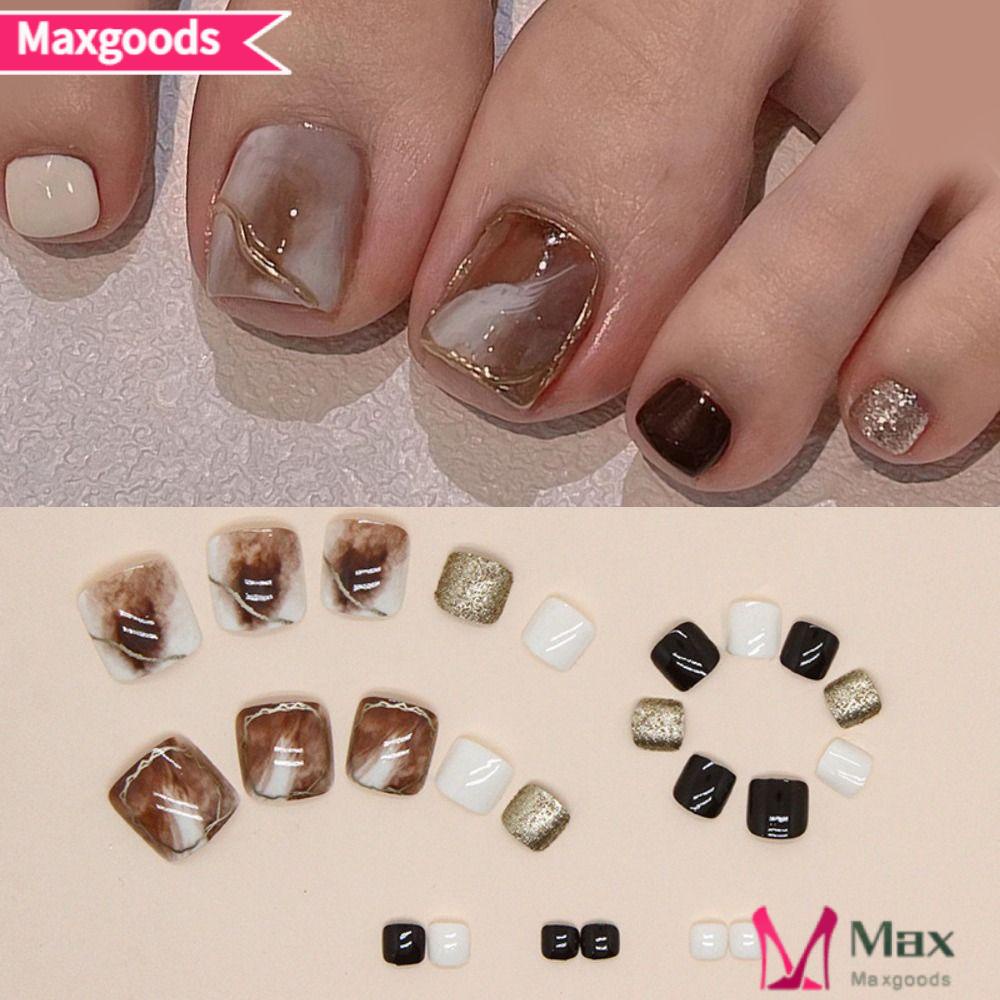 Bộ 24 Móng Chân Giả Hình Vuông Ngắn Phong Cách Pháp