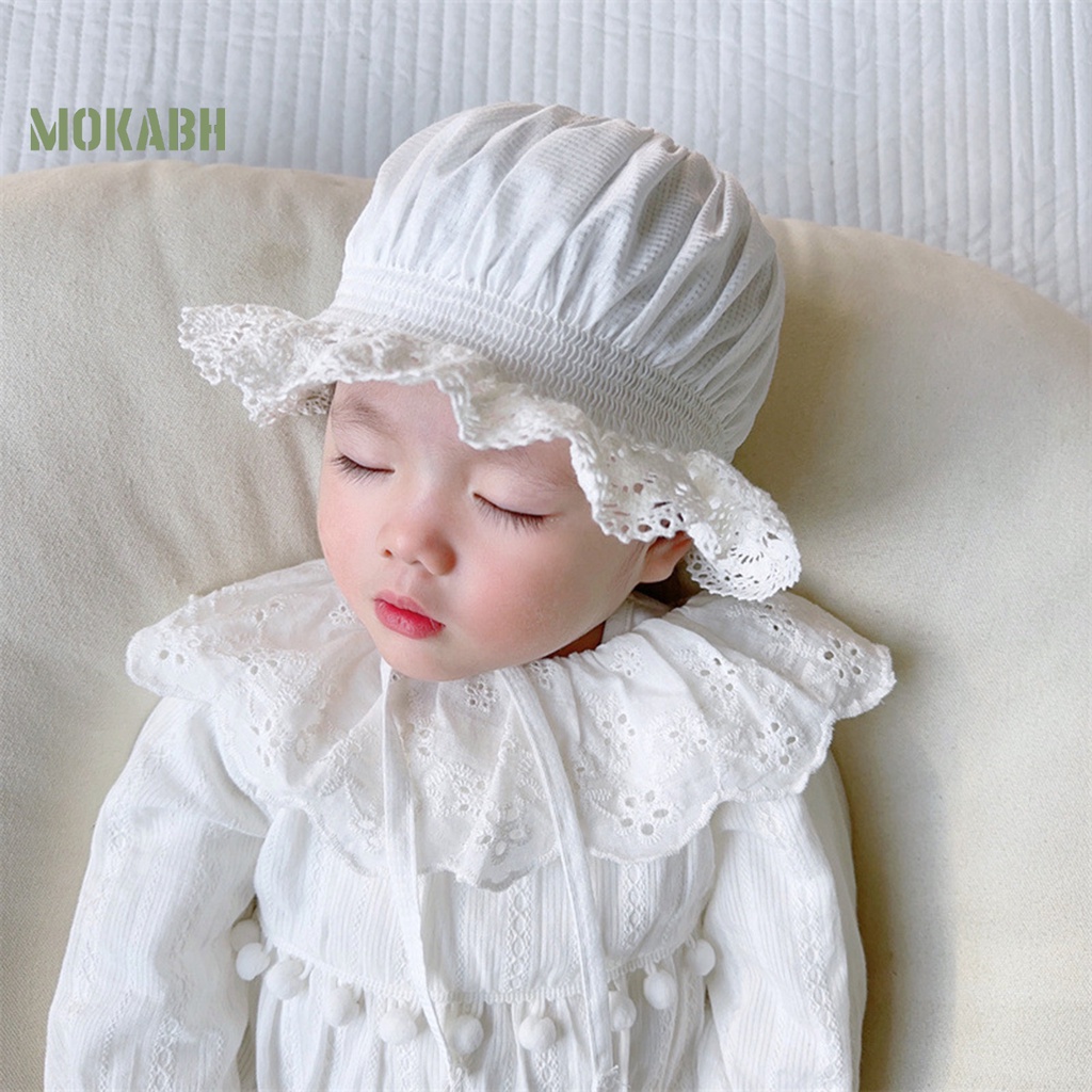 Mũ Cotton Rộng Vành Chống Nắng Màu Trơn Cột Dây Dễ Thương Thời Trang Mùa Hè Cho Bé Sơ Sinh