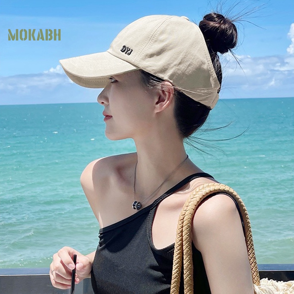 [Mok Abh] Mũ Lưỡi Trai Thể Thao Hở Chóp Thêu Chữ Che Nắng Màu Trơn Có Thể Điều Chỉnh Kích Cỡ Cho Nữ