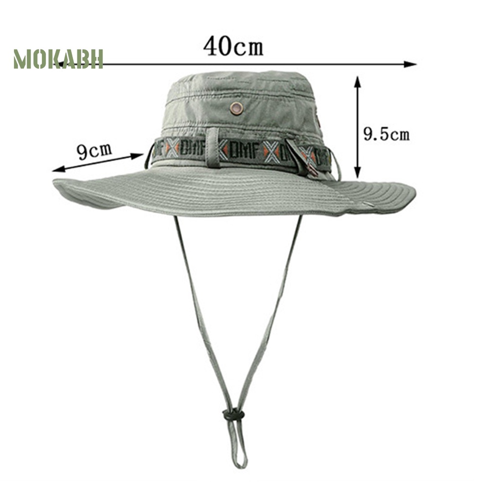 [Mok Abh] Mũ Cao Bồi Rộng Vành Chống Tia UV Viền Xoăn Màu Trơn Có Dây Có Thể Điều Chỉnh Được Phong Cách Vintage Cho Nam