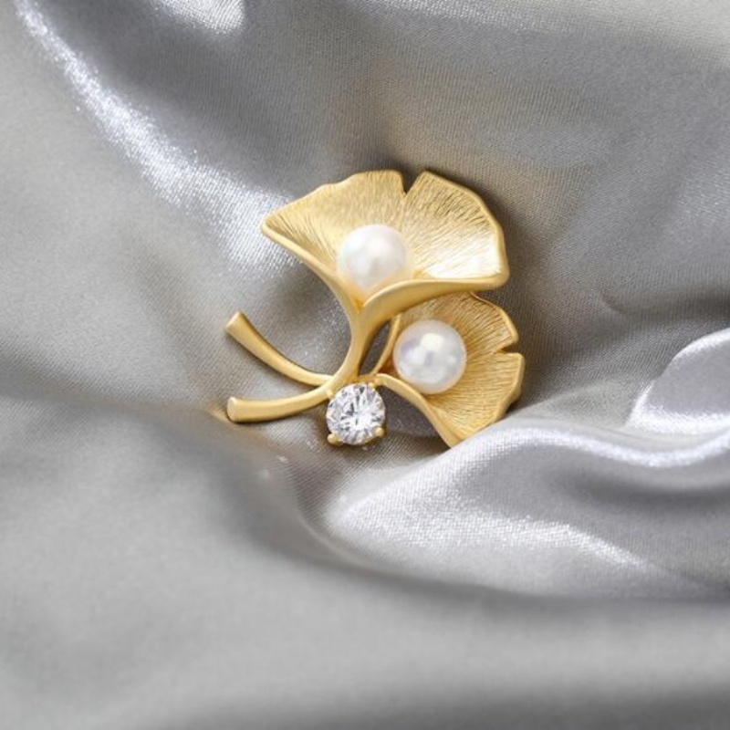 (MớI) Ghim GàI ÁO HìNh Lá ĐíNh HạT NgọC Trai Giả Xinh XắN