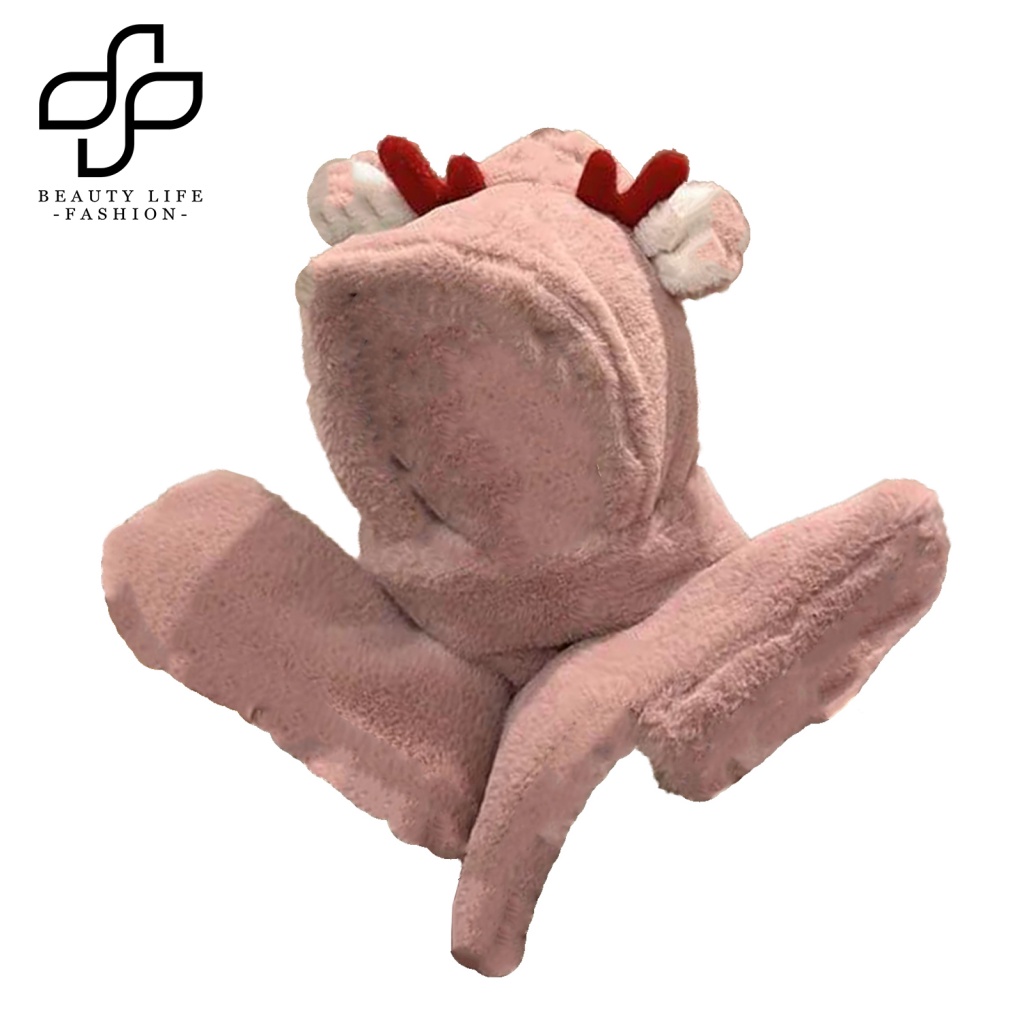 Khăn Choàng Cổ Dày Dặn 3 Trong 1 Có Túi Thiết Kế Sừng Hươu Không Găng Tay Tích Hợp Găng Tay Cho Hoạt Động Ngoài Trời