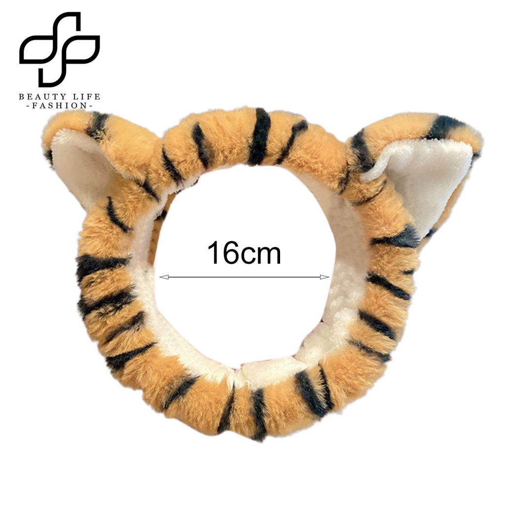 Băng Đô Cài Tóc Rửa Mặt Co Giãn Tốt In Họa Tiết Tai Hổ Hoạt Hình Dễ Thương Cho Nữ