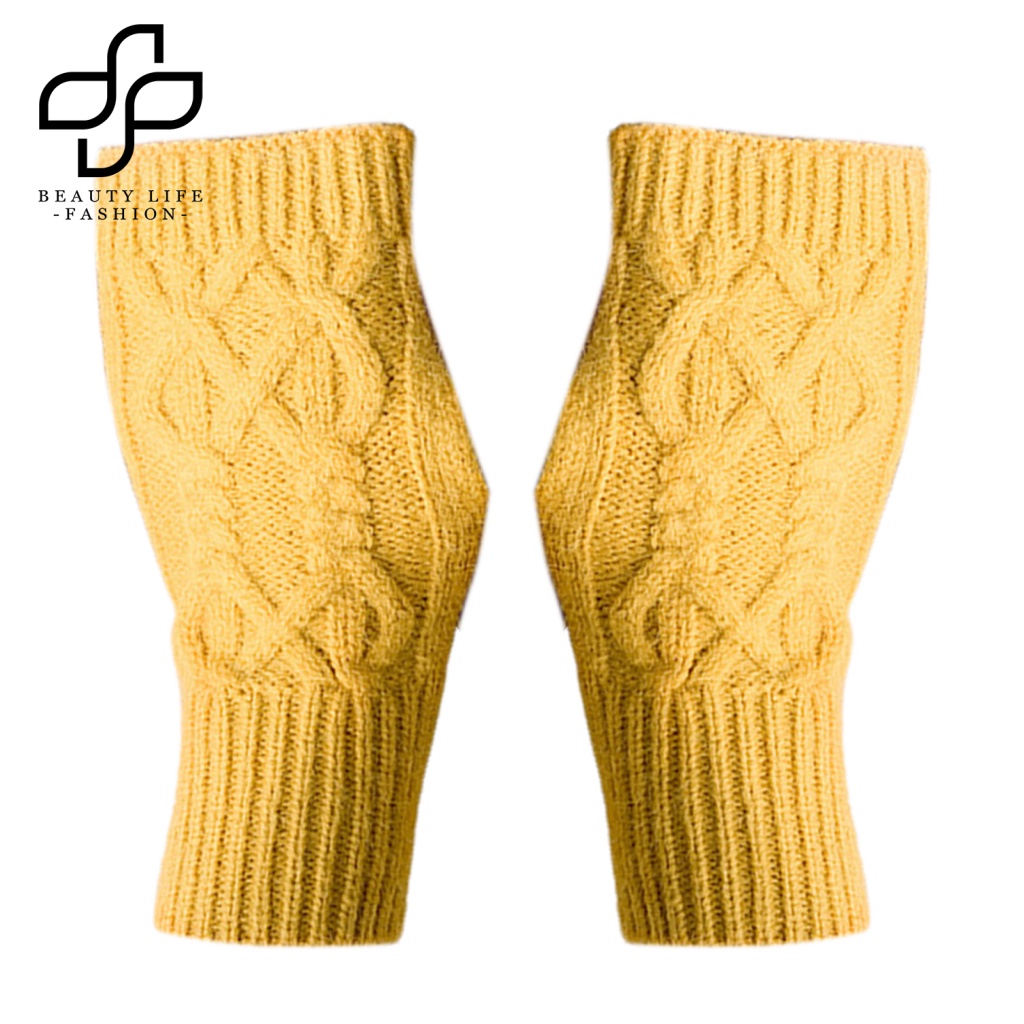 1 Đôi Găng Tay Dệt Kim Hở Ngón Màu Trơn Giữ Ấm Phong Cách Hàn Quốc Unisex