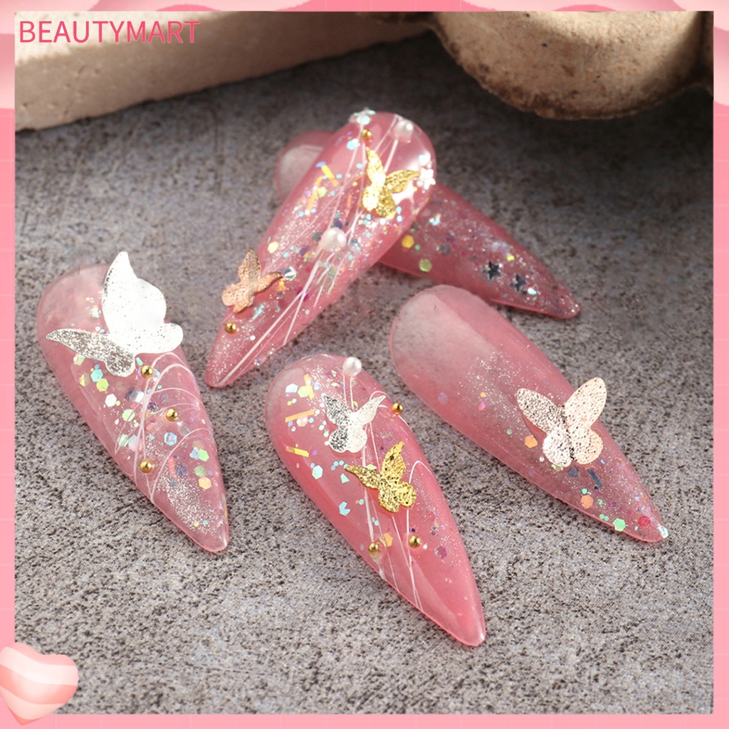 1 Hộp Phụ Kiện Trang Trí Móng Tay Hình Bướm 3D Bằng Kim Loại Chống Rỉ