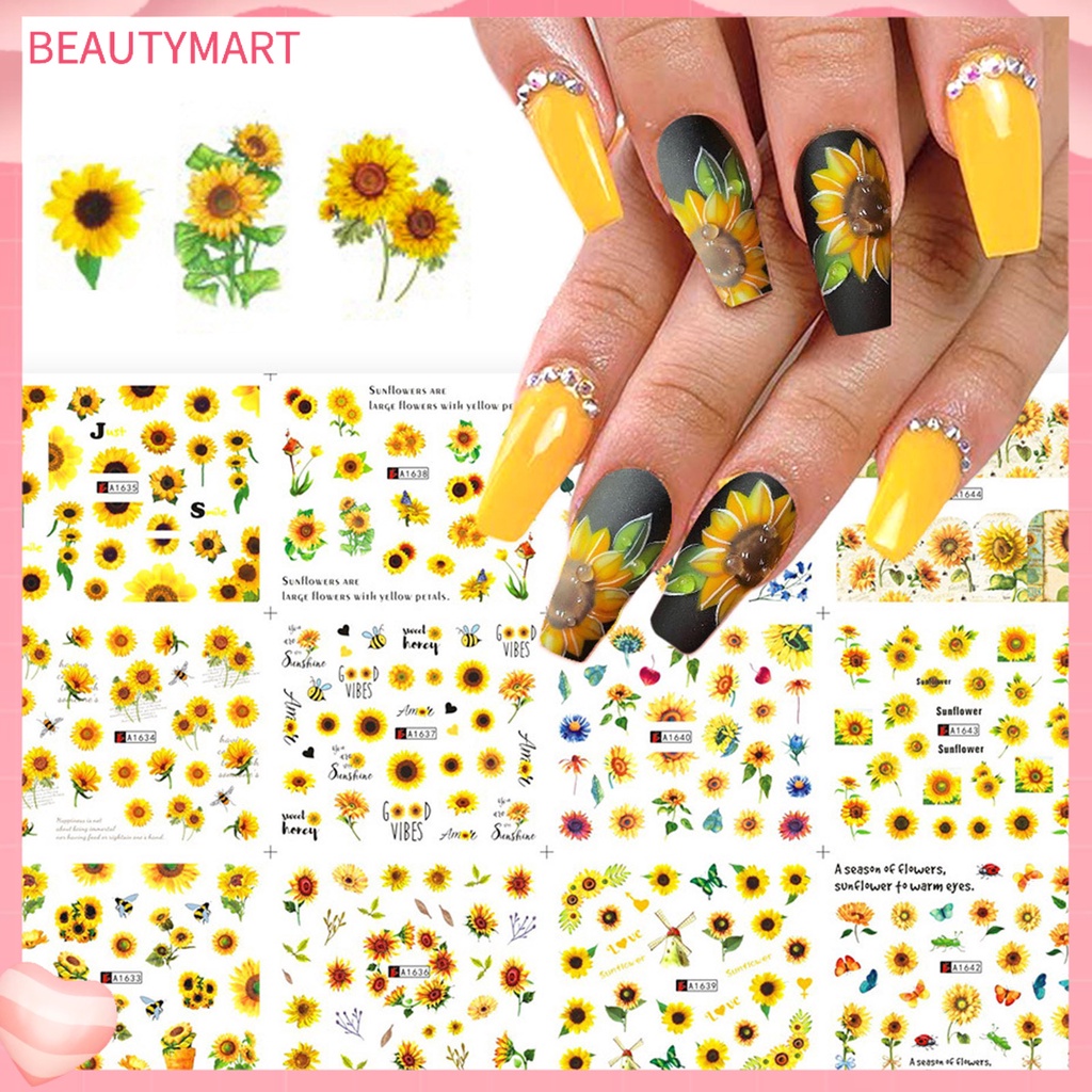 Miếng Dán Trang Trí Móng Tay Tự Dính Hình Hoa Hướng Dương Tinh Tế