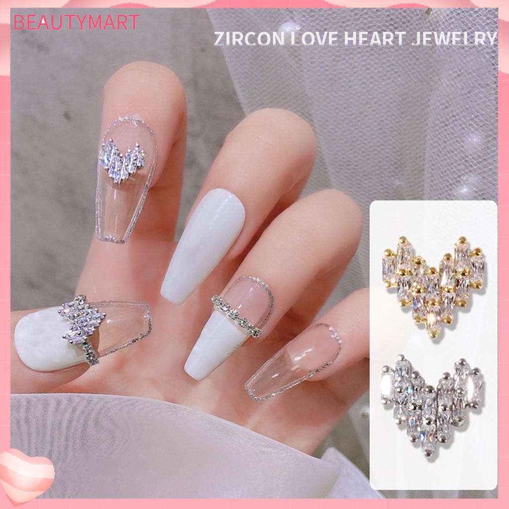 Set 5 Phụ Kiện Trang Trí Móng Tay Hình Trái Tim Đính Đá Zircon