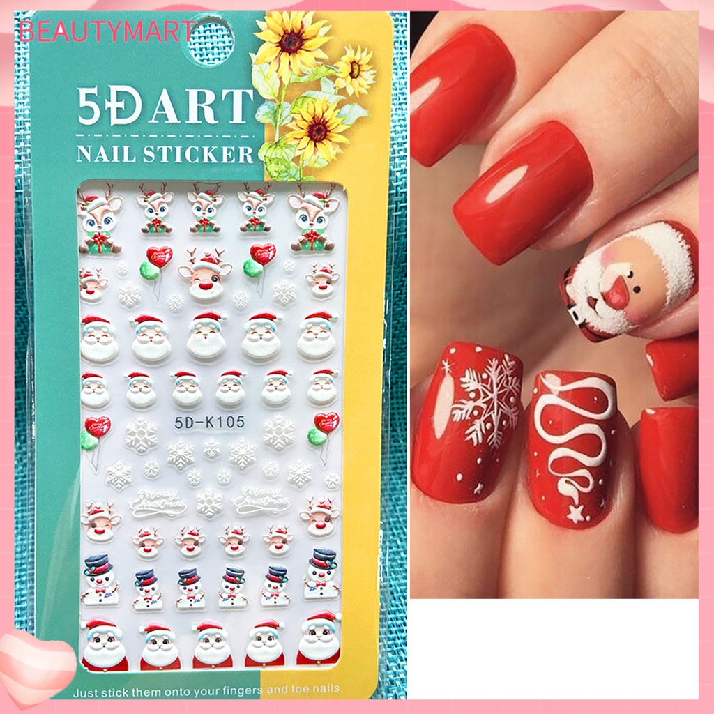 Miếng Dán Trang Trí Móng Tay 5D Không Phai Hình Bông Tuyết Giáng Sinh