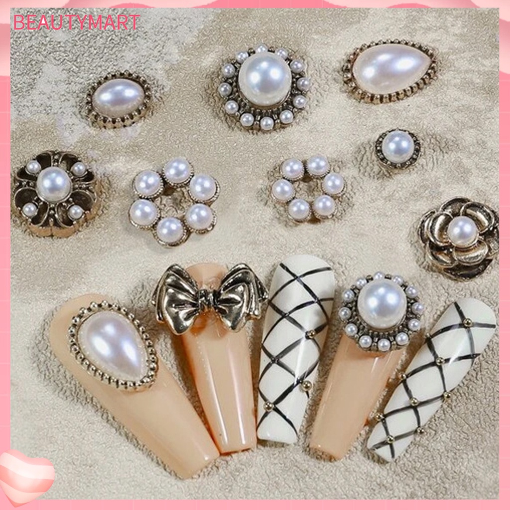 Túi 10 Phụ Kiện Trang Trí Móng Tay Nghệ Thuật Hình Hoa 3D Bằng Hợp Kim Chống Rỉ Sét DIY