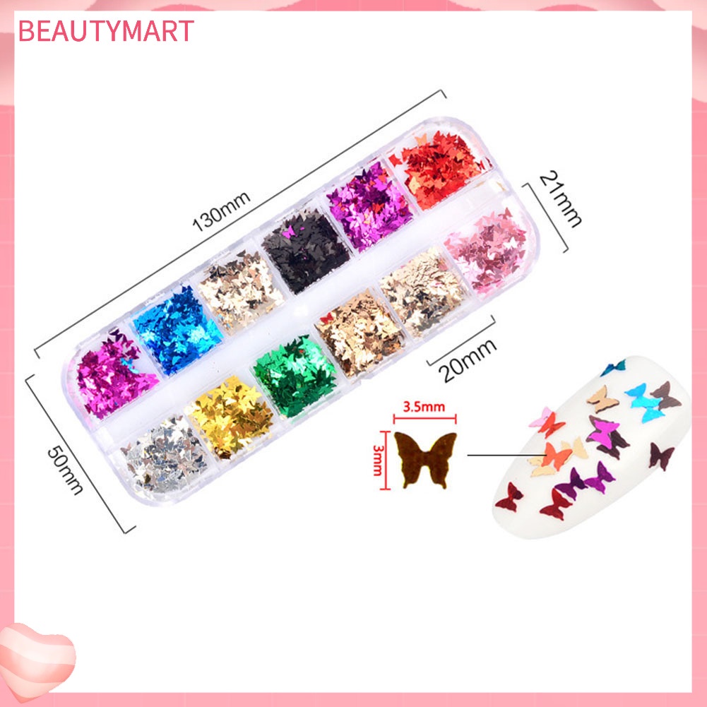 Hộp Lá Nhôm 12 Ngăn Hình Bướm Tráng Gương Dùng Trang Trí Móng Tay Nghệ Thuật