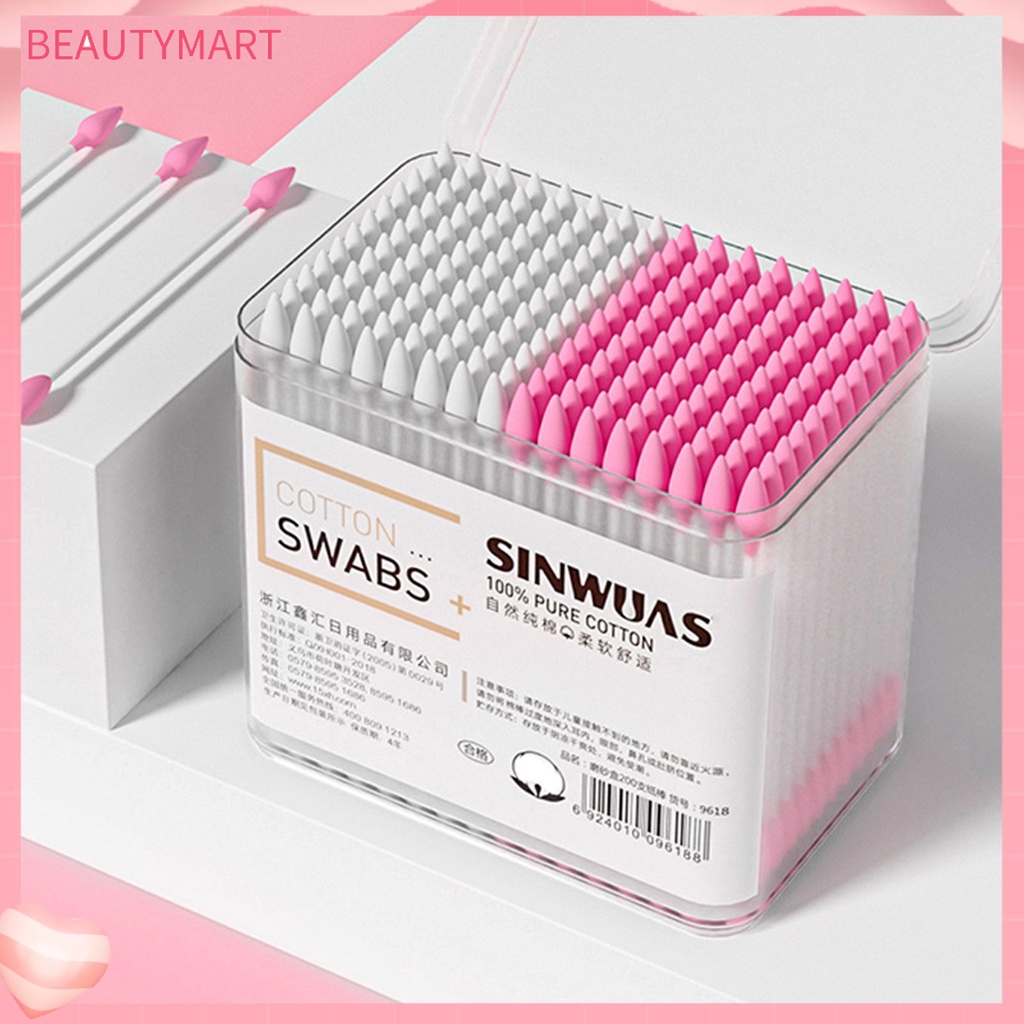 1 Hộp 200 / 300 Tăm Bông Trang Điểm Đầu Tròn Mềm Mại Đa Năng Không Mùi