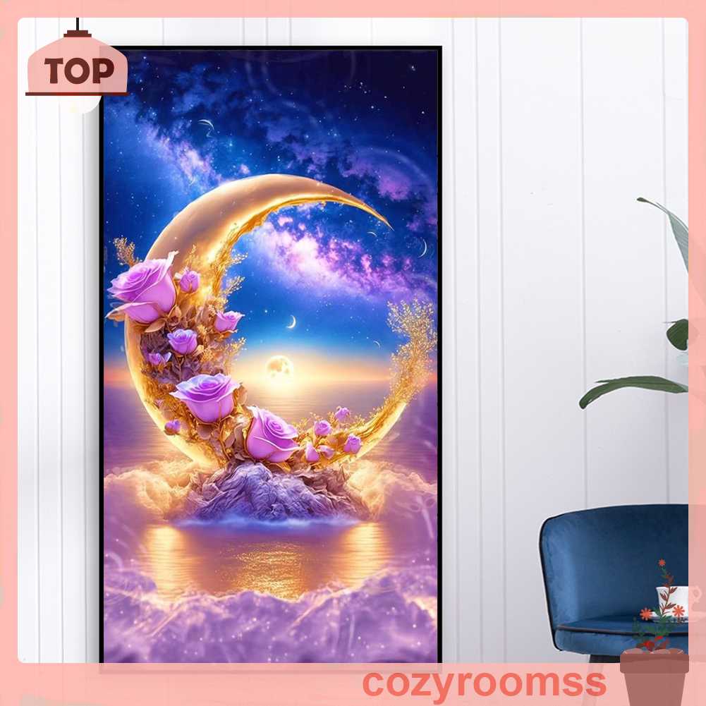 Tranh Đính Đá Kim Cương Toàn Bộ 5D DIY Hình Vẽ Trăng Hoa Hồng